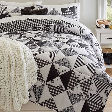 Emily & Meritt Black And White Patchwork Quilt, Single/Single XL, Black Multi