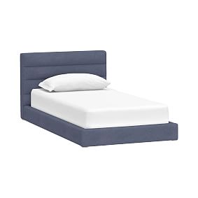 Hudson Upholstered Bed, Single, Enzyme Washed Canvas Storm Blue