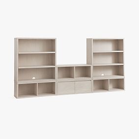 Costa Wall System Triple Set, 2 3-Shelf, 1 Drawers and 3 Cubby, Weathered White