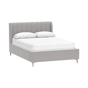 Avalon Channel Stitch 2 Drawer Upholstered Storage Bed, Double, Lustre Velvet Light Grey