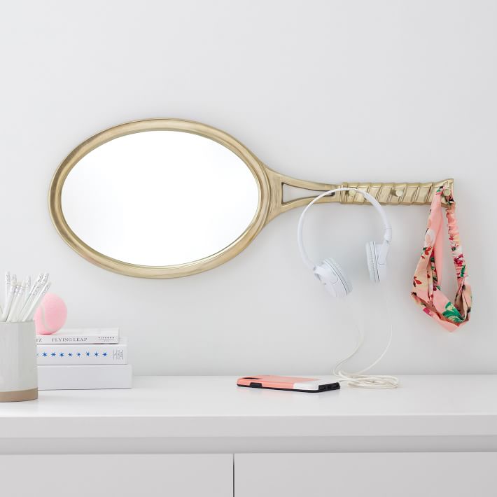 Tennis Racket Mirror with Hooks