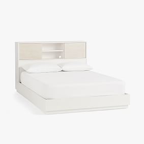 west elm x pbt Modernist Headboard Storage Platform Bed, Double, White/Wintered Wood