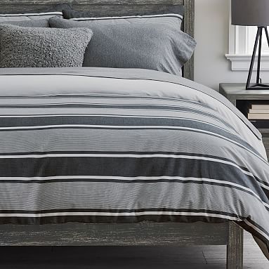 Jackson Stripe Organic Duvet Cover, Single/Single XL, Charcoal Black