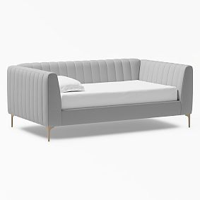 Avalon Channel Stitch Upholstered Daybed, Single, Performance Everyday Velvet Grey