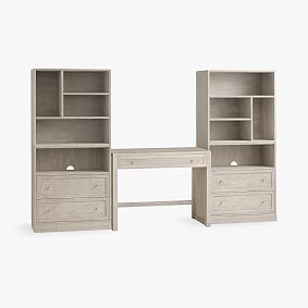 Stack Me Up Writing Desk, 2 Mixed Shelf and 2 2-Drawer Set, Brushed Fog