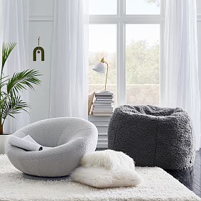 Jumbo Sherpa Warm Charcoal Bean Bag Chair