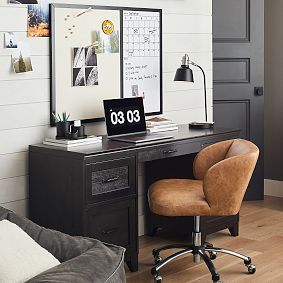 Faux Leather Caramel Wingback Swivel Desk Chair