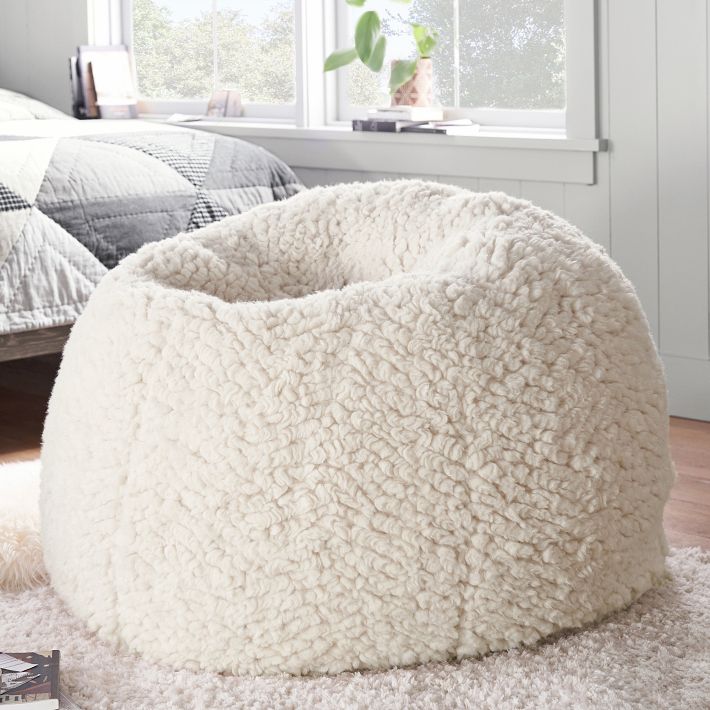 Jumbo Sherpa Natural Bean Bag Chair
