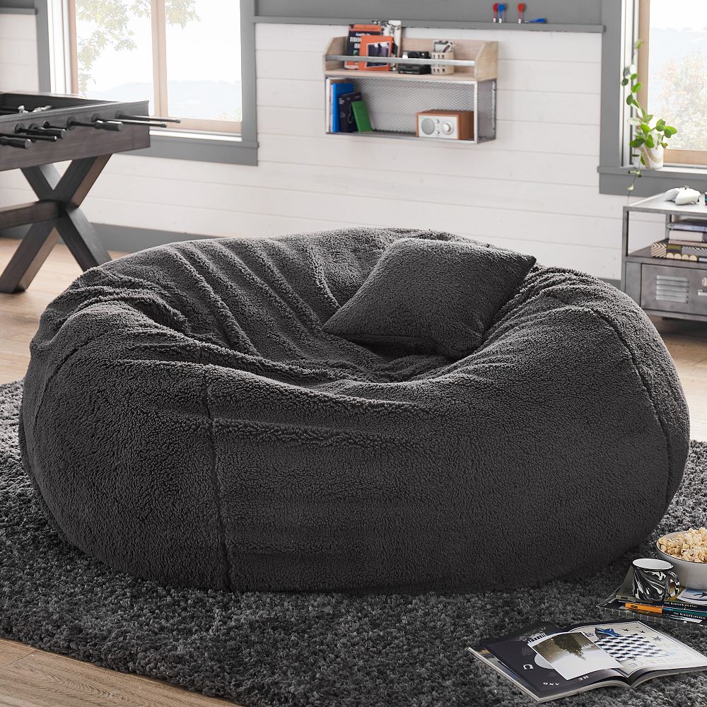 Sherpa Charcoal Oversized Bean Bag Chair Slipcover Only