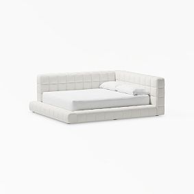 Baldwin Lounge Corner Upholstered Bed, Queen, Heathered Chenille White