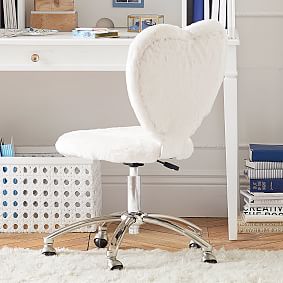 Polar Bear Faux-Fur Heart Airgo Swivel Desk Chair