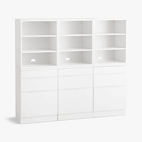 Bowen Triple Tall Bookcase with Drawer, Simply White