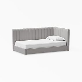 Avalon Upholstered Corner Bed, Single, Lustre Velvet Light Grey