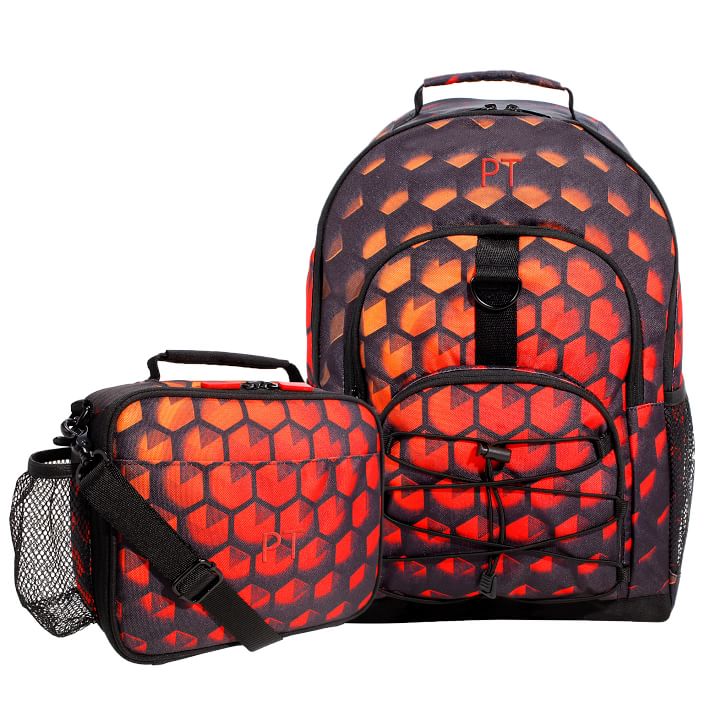 Red Hexagon Gamer Backpack &amp; Cold Pack Lunch Bundle