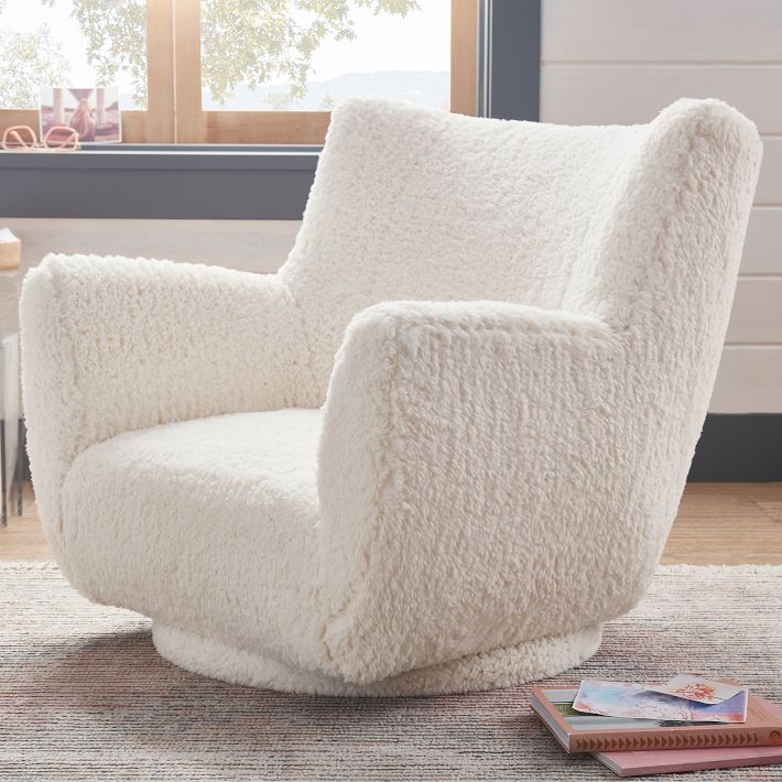 Sherpa Ivory Lennon Low Swivel Chair Modern Comfort Pottery Barn Teen