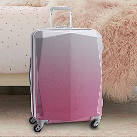Monique Lhuillier Magenta Glitter Prism Checked Luggage