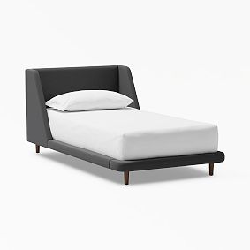 Mod Wingback Platform Upholstered Bed, Single,Chenille Washed Charcoal