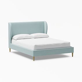 Wren Wingback Upholstered Bed, Queen, Chenille Washed Light Pool