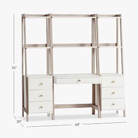 Highland Wall Desk &amp; Narrow Bookshelf with Drawers Set (68&quot;)