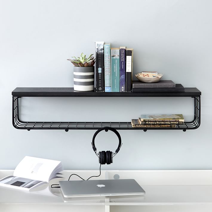 Metal Grid Shelf with Hooks (36&quot;)