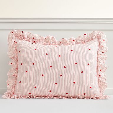 Dancing Hearts Embroidered Duvet, Standard Sham, White/red