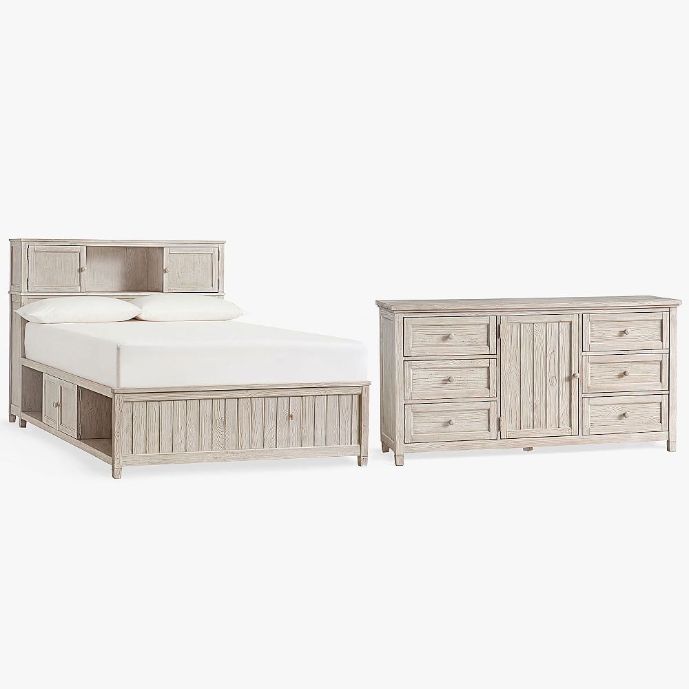 Beadboard Storage Bed &amp; 6-Drawer Dresser Set