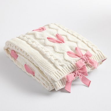 LoveShackFancy Knit Ribbon Throw, 50x60, Pink
