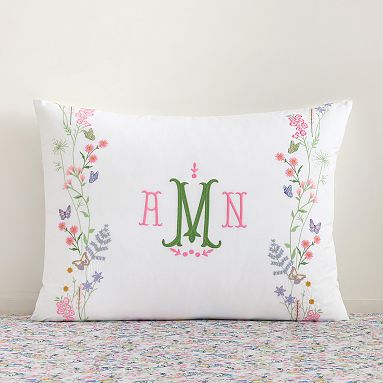 AERIN Floral Vine Border Standard Sham, AERIN Pink/green Pz
