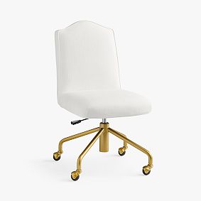 Performance Linen Blend White Piped Desk Chair