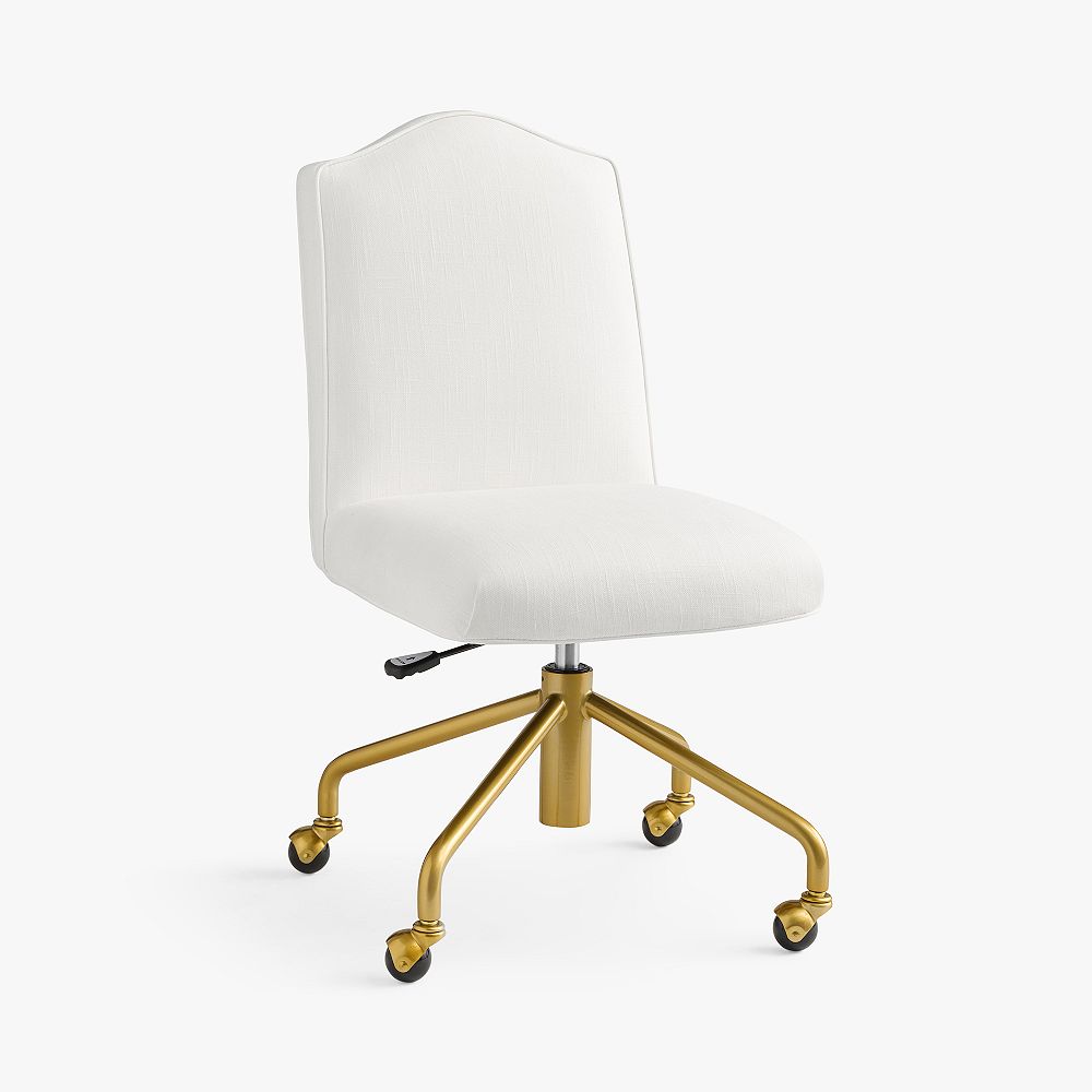 Performance Linen Blend White Piped Desk Chair
