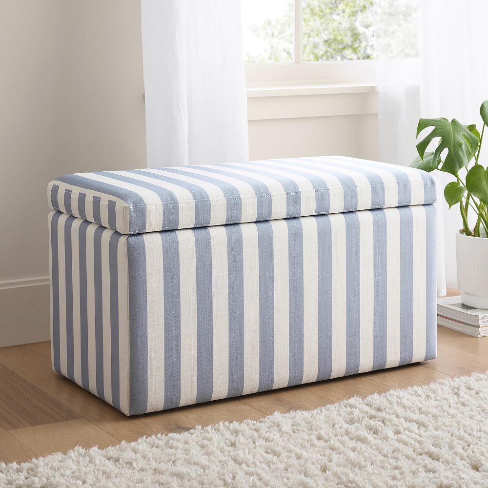 Cabana Stripe Chambray Rectangular Storage Bench (32&quot;)