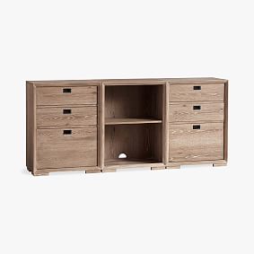 Callum Mixed Storage Cabinet, 2 Three-Drawer & 1 Bookcase, Smoked Grey