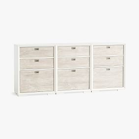 Callum Triple 3-Drawer Wide Storage Cabinet with Feet, Weathered White/Simply White