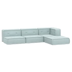 Cushy L-Shaped Sectional Set, Chenille Plain Weave Washed Pool, MTO