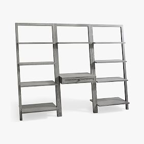 Beadboard Leaning Wall Desk & Bookshelf Set, Smoked Charcoal