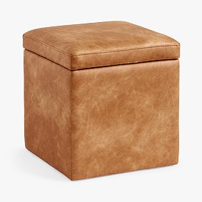 Simple Square Storage Ottoman, Faux Leather Caramel