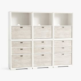 Callum Triple Mixed Drawer Tall Storage Bookcase, Weathered White/Simply White