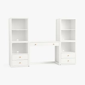 Keaton Writing Desk, 2 Drawer and 2 Cubby with Bases, Simply White, Parcel