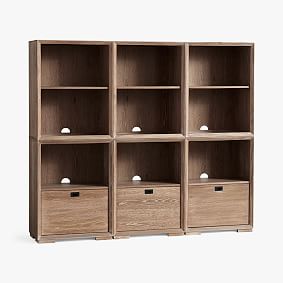 Callum Triple Mixed Shelf Tall Bookcase with Drawers, Smoked Grey