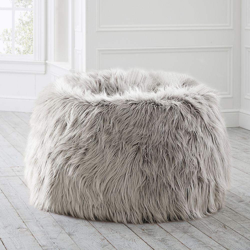 Himalayan Faux-Fur Gray Beanbag Chair