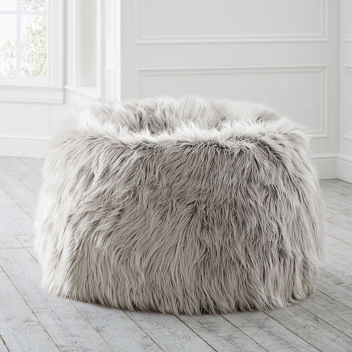 Himalayan Faux-Fur Grey Beanbag Chair