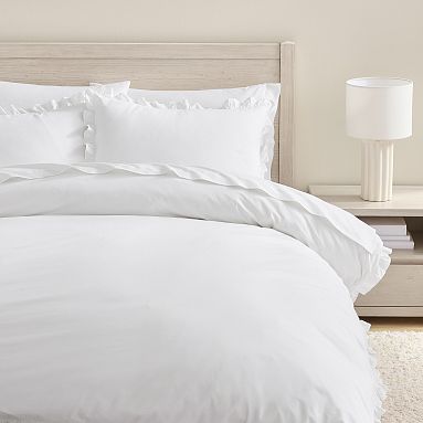 Cotton Percale Mini Ruffle Duvet Cover, Single/Single XL, White