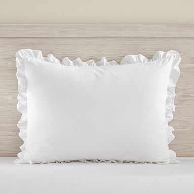 Cotton Percale Mini Ruffle Standard Sham, White