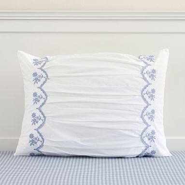 Olivia Embroidered Standard Sham, White/chambray