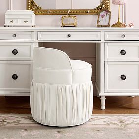 Leona Vanity Stool, Performance Everyday Velvet Ivory