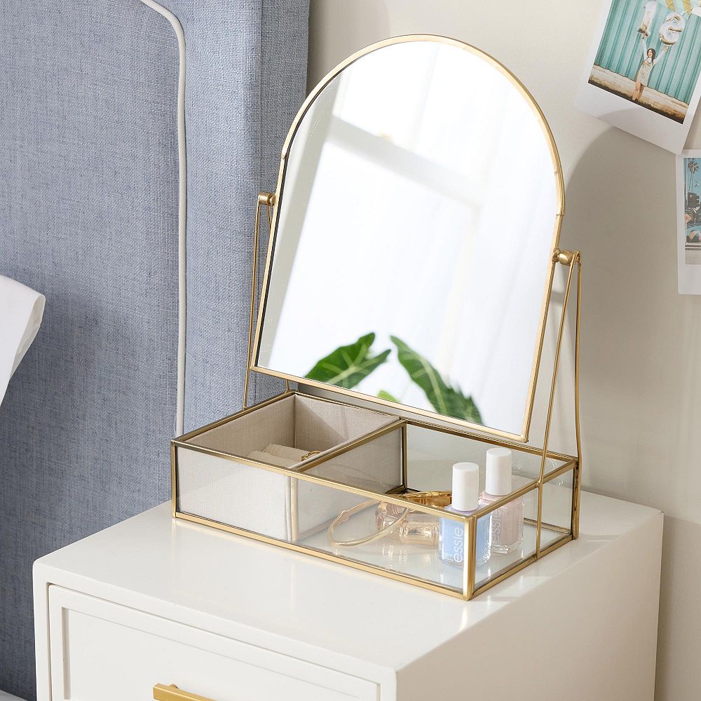 Andi Glass And Gold Vanity Mirror With Storage (10&quot;x10&quot;)