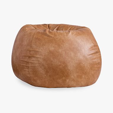 Faux Leather Caramel Bean Bag Chair Slipcover, Large