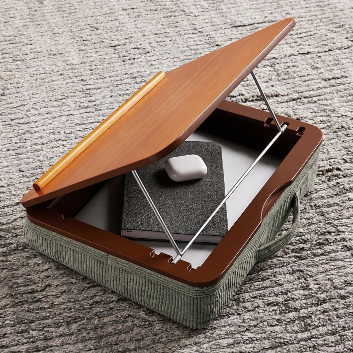 Adjustable Corduroy Lapdesk with Storage-Dusty Olive