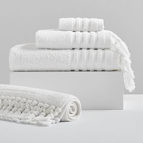 Classic Tassel Towel &amp; Bath Mat Set - White