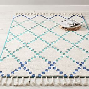 Tonal Lattice Wool Rug - Cool Multi